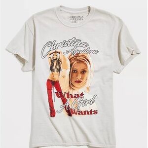 CHRISTINA AGUILERA SMALL UNISEX URBAN OUTFITTERS TAN GRAPHIC TEE NIP